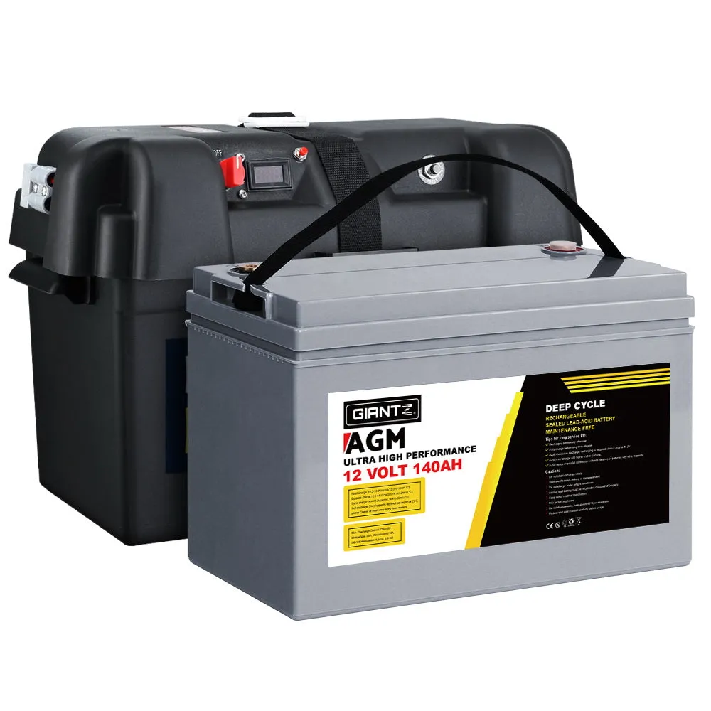 140Ah AGM Deep Cycle Battery & Box, 12V Portable Solar - Giantz